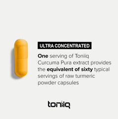 Toniiq Turmeric Curcumin bottle with black pepper and MCT oil for absorption.