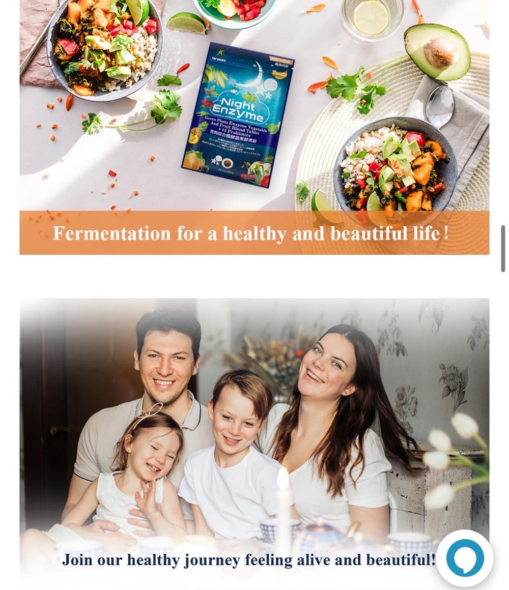 TOP GREATS Night Enzyme probiotics emblem emphasizes gut health support.
