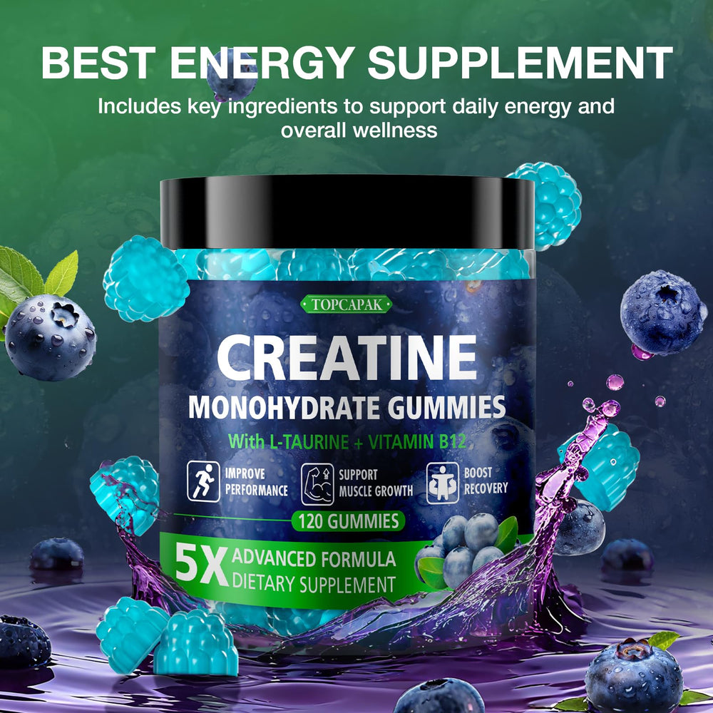 120-count package of topcapak creatine gummies for weeks of use