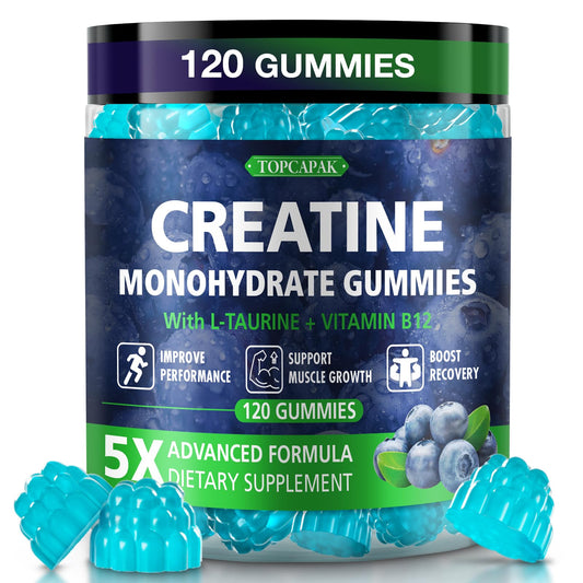 topcapak creatine gummies bottle with blueberry flavor for convenient daily supplementation