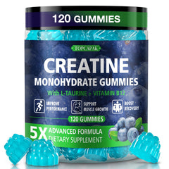 topcapak creatine gummies bottle with blueberry flavor for convenient daily supplementation