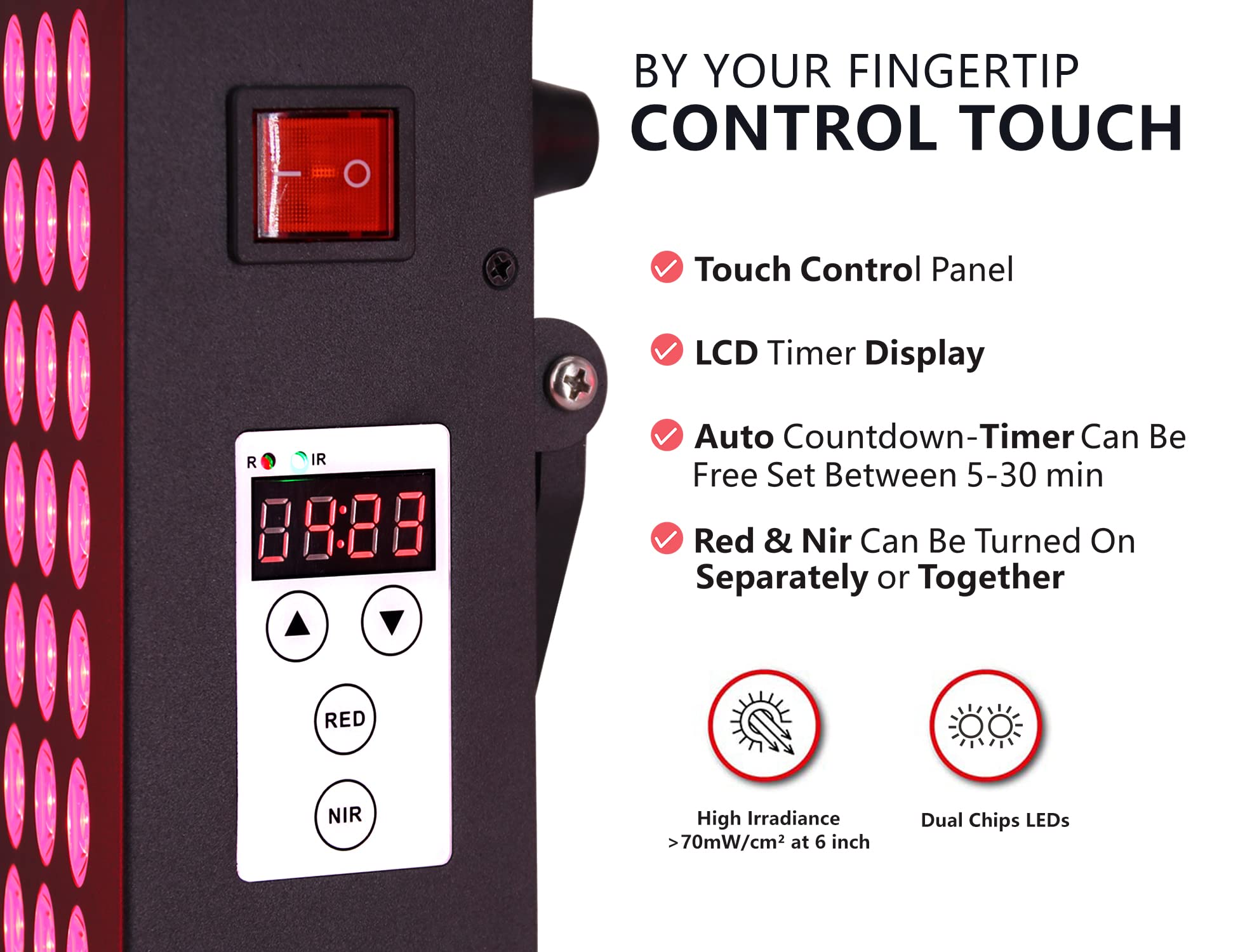 Topcupro dual-chip 660nm and 850nm LEDs cover surface and deeper tissue areas.