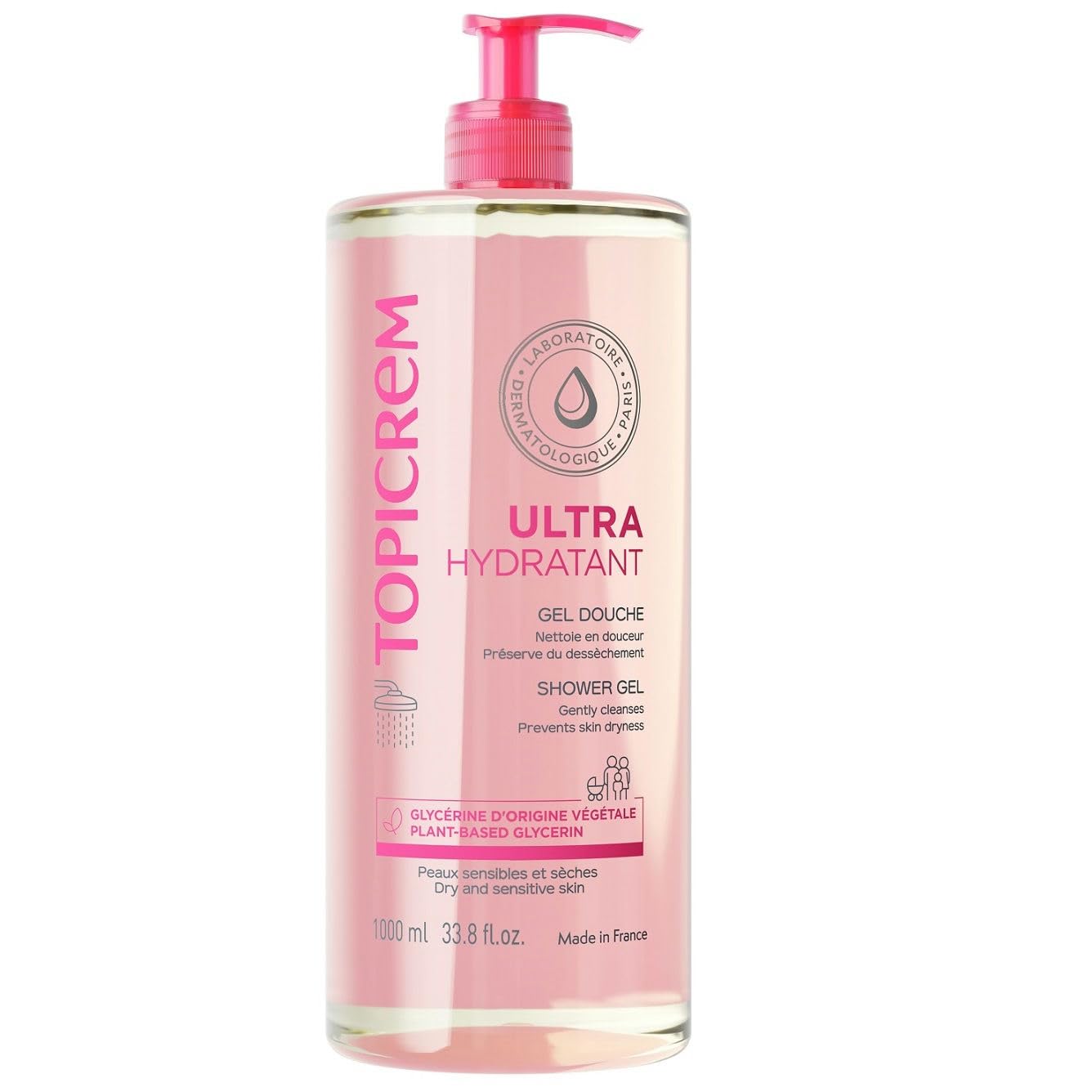 Topicrem Ultra-Hydratant Shower Gel bottle ready to moisturize sensitive skin.
