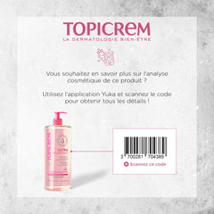 Topicrem Ultra-Hydratant Shower Gel packaging is suitable for face, body and hair use.