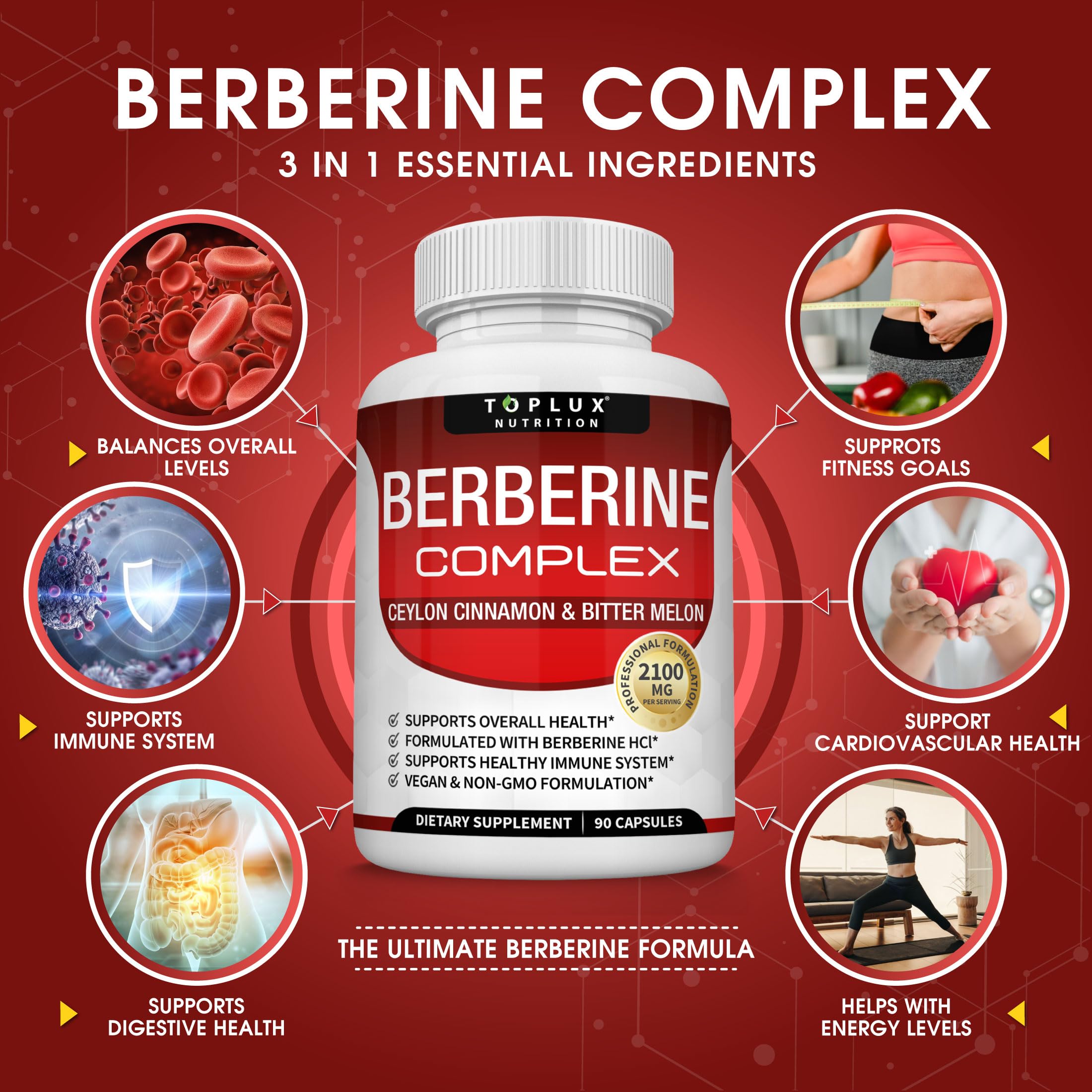Toplux Berberine bottle on table ready for daily use
