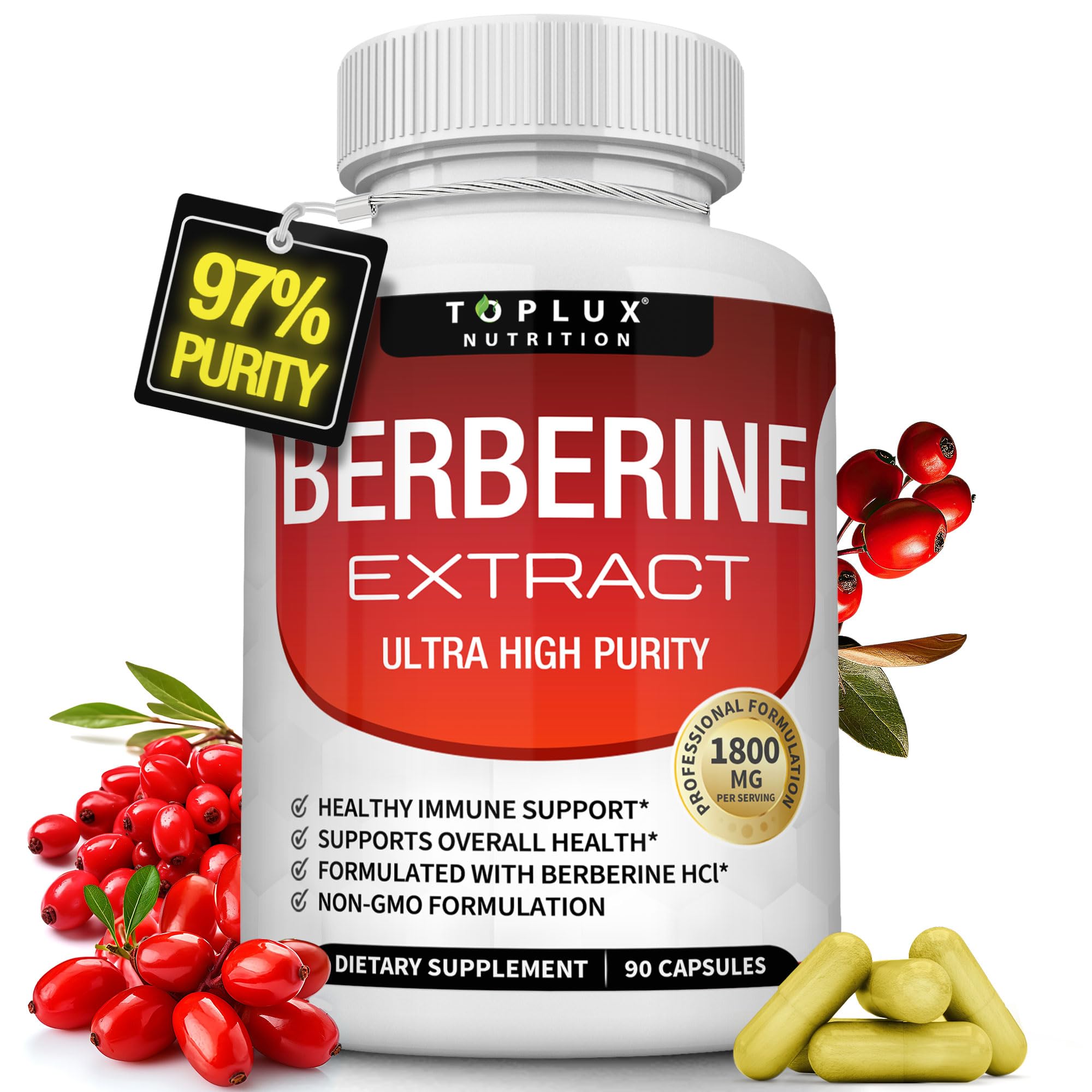 Toplux Berberine bottle front showing high-potency formula for daily support