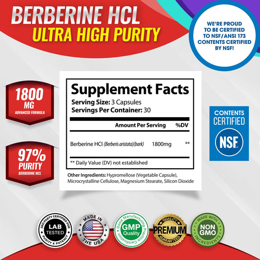 Toplux Berberine bottle label highlights 97% purity and 1800mg per serving