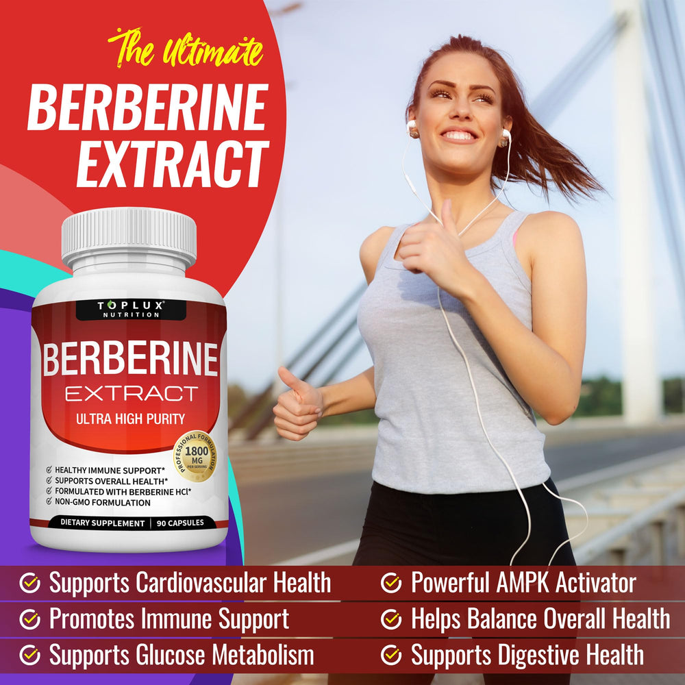 Toplux Berberine GMP badge confirms quality manufacturing