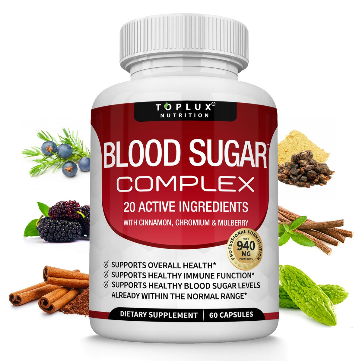Toplux Blood Sugar Complex bottle front showing daily wellness support
