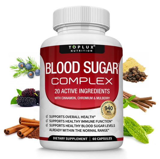 Toplux Blood Sugar Complex bottle front showing daily wellness support
