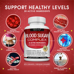 Toplux Blood Sugar Complex bottle side view highlighting capsule format