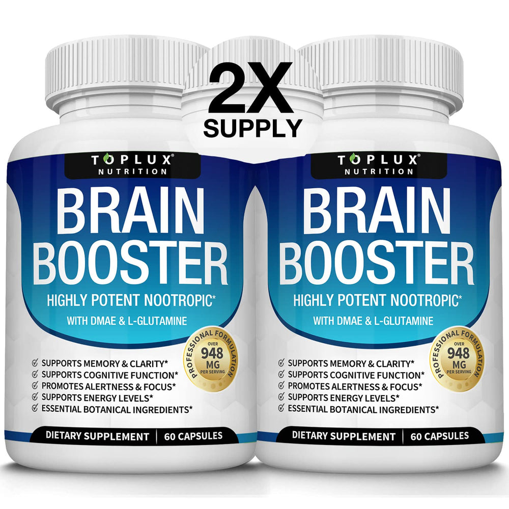 Toplux Brain Supplement bottle closeup, ideal for daily focus and mental clarity.