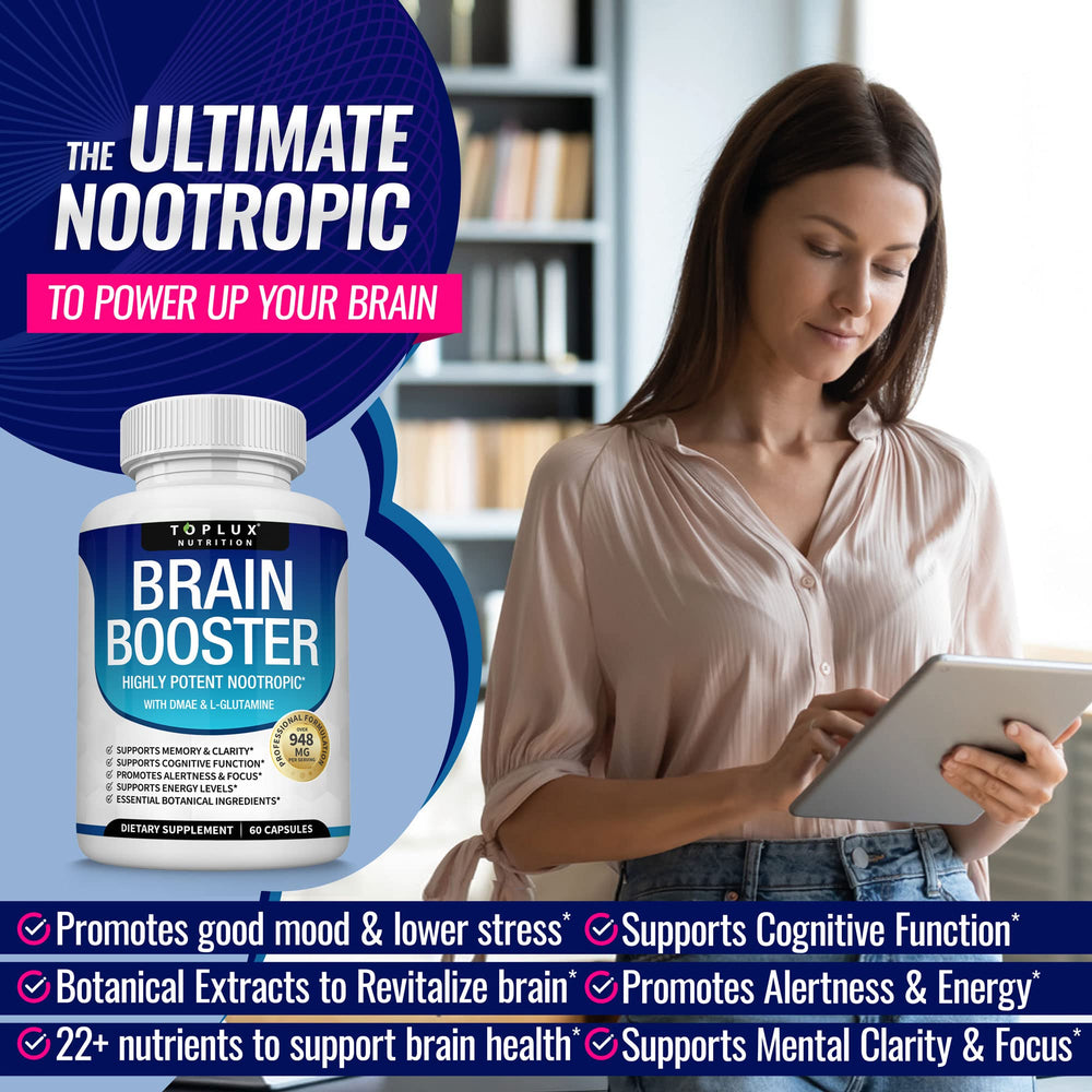 Toplux ingredients chart highlights natural active components and potential cognitive support.