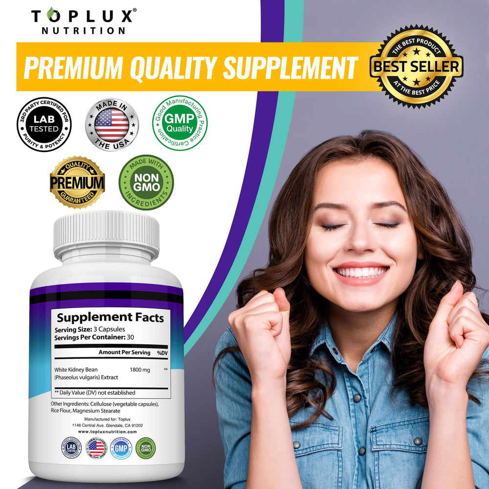 Toplux Keto Blocker capsules on a breakfast table ready for carb-conscious meals