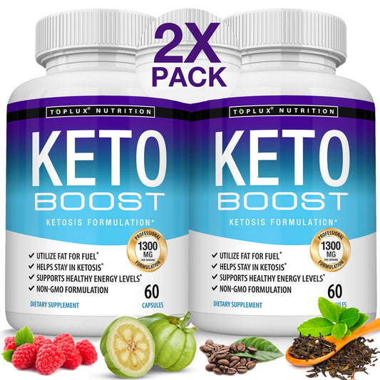 Toplux Keto Boost bottle on table showing packaging for daily ketosis support