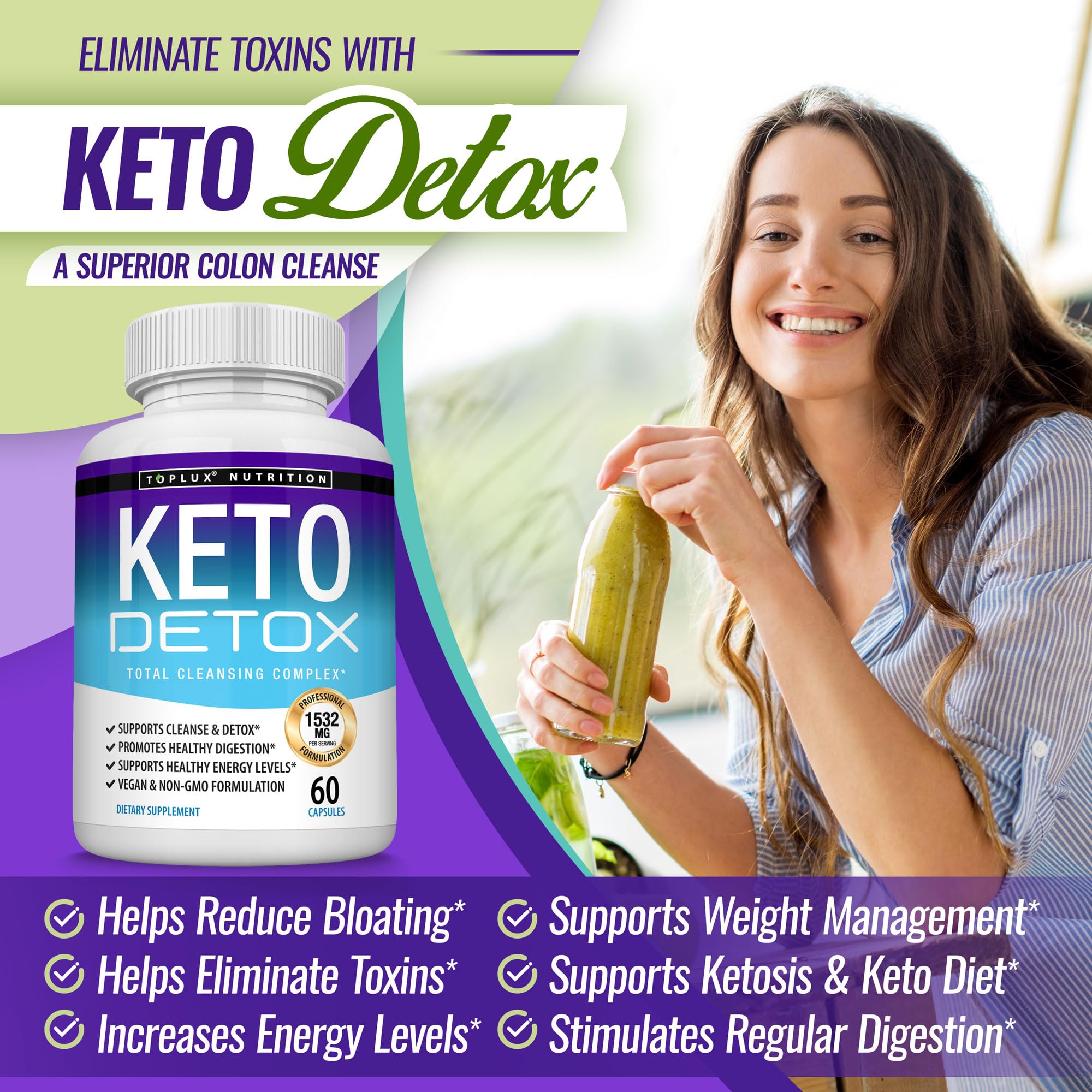 Toplux Keto Detox pills slippery elm component highlights soothing botanical in formula.