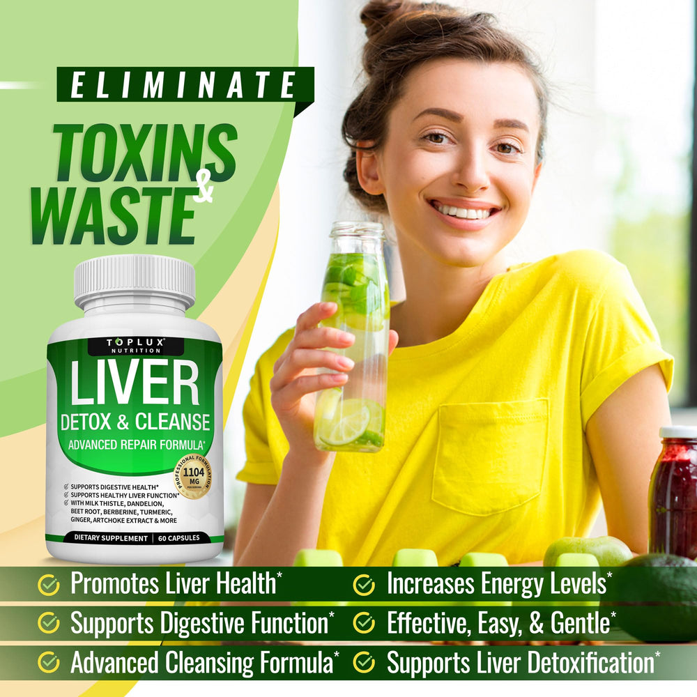 Toplux Liver Detox ingredients milk thistle image signals natural antioxidant support.
