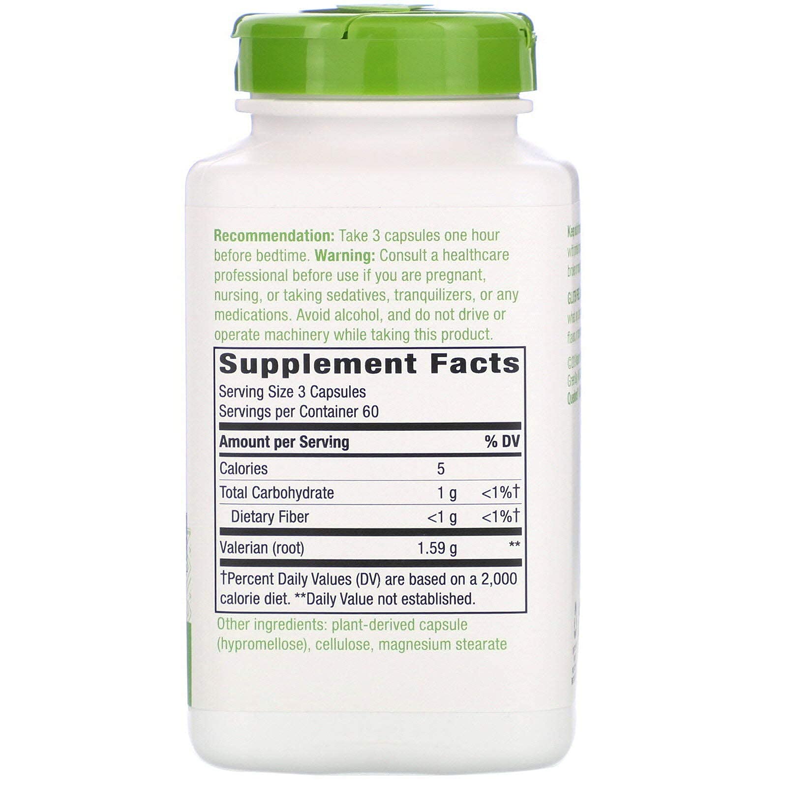 TOPNaturePlus Nature's Way Valerian capsules close-up, vegan formula for night-time comfort.