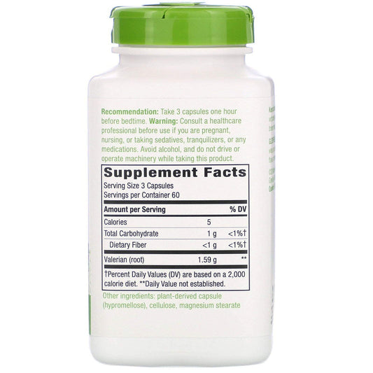 TOPNaturePlus Nature's Way Valerian capsules close-up, vegan formula for night-time comfort.