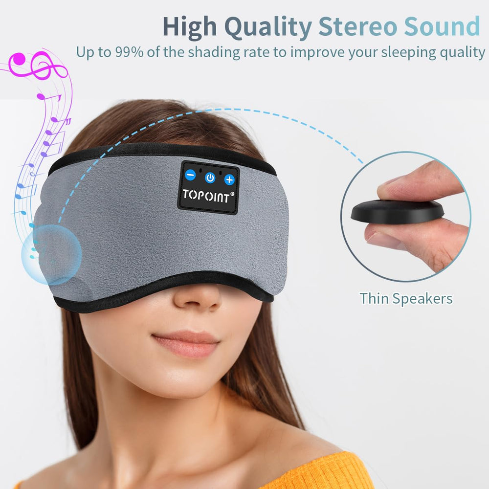 TOPOINT sleep-headphones assembly shows integrated Bluetooth speakers for music.