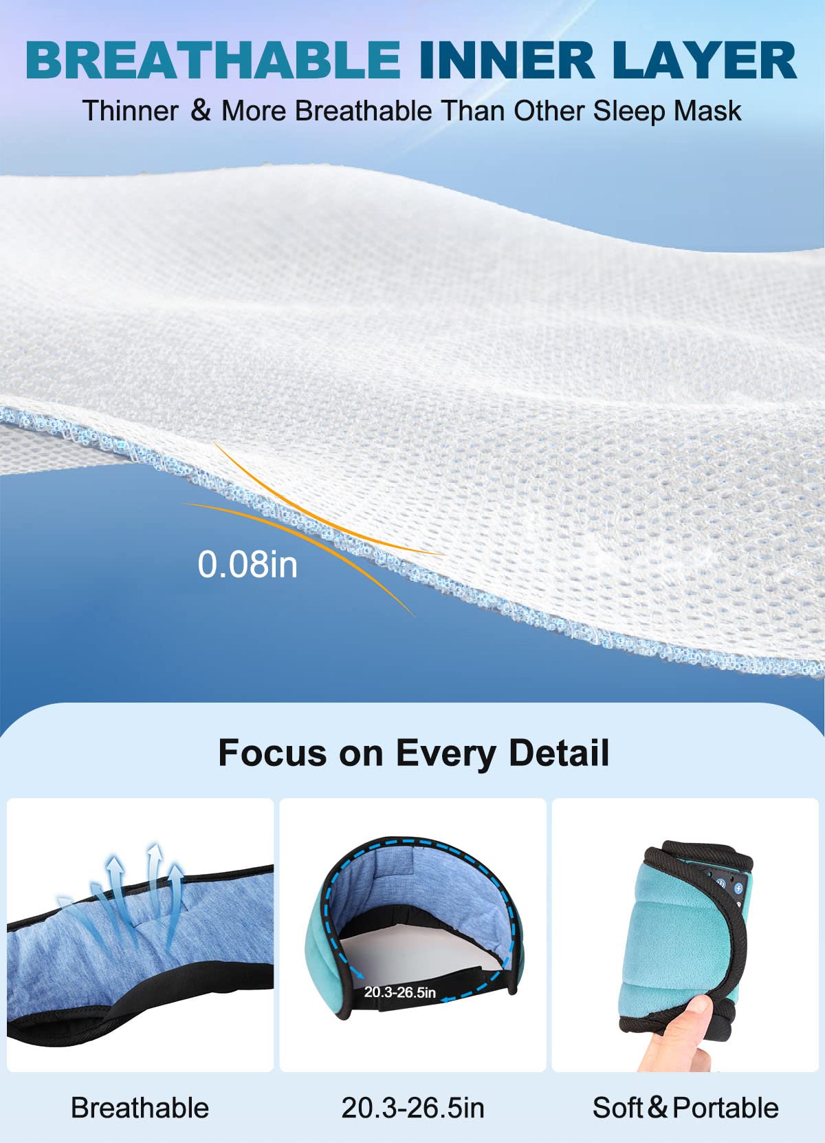 TOPOINT Sleep Mask with adjustable speakers for personalized ear-fit