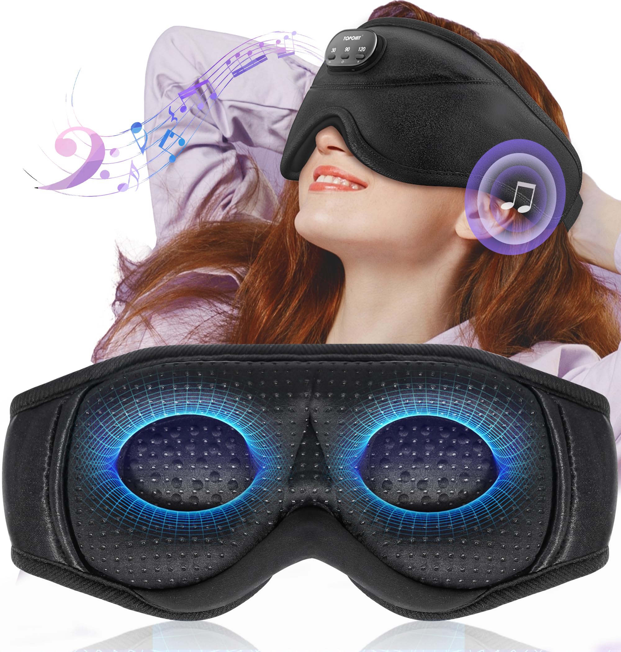 TOPOINT Sleep Mask with Bluetooth Headphones for wireless audio during travel and sleep.