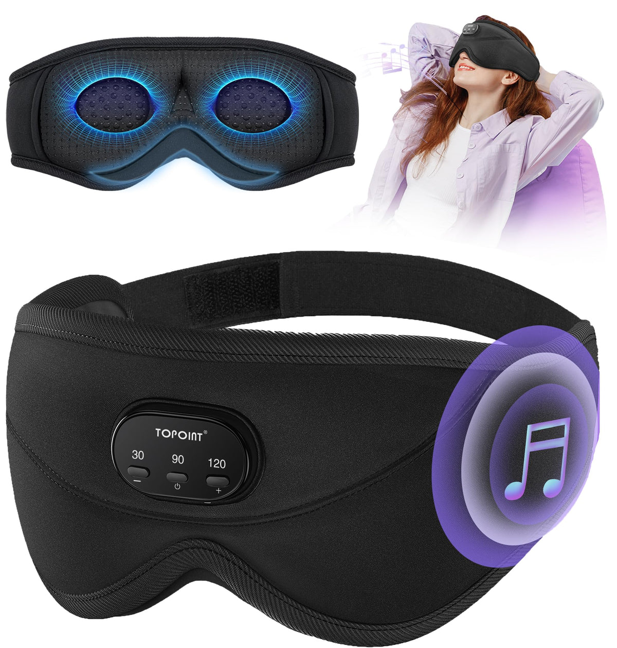 TOPOINT sleep mask with wireless headphones for travel listening