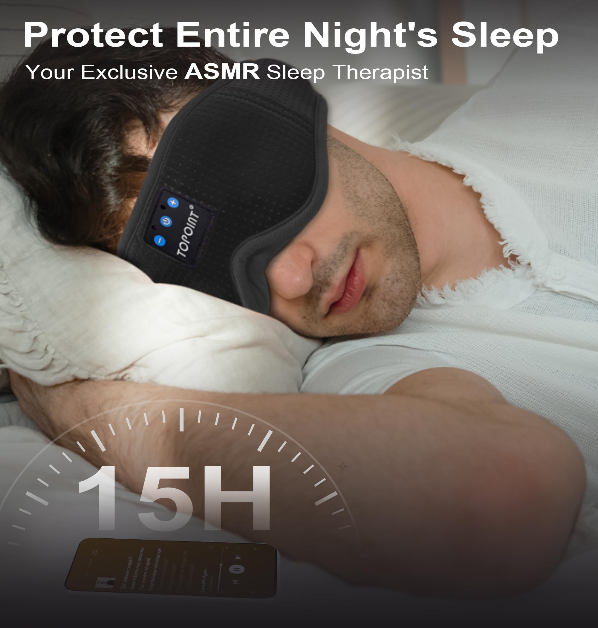 TOPOINT Sleep Mask extended elastic headband fitting a wide range of heads