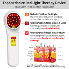 Toponechoice red-light device control panel showing adjustable power and timer for personalized sessions