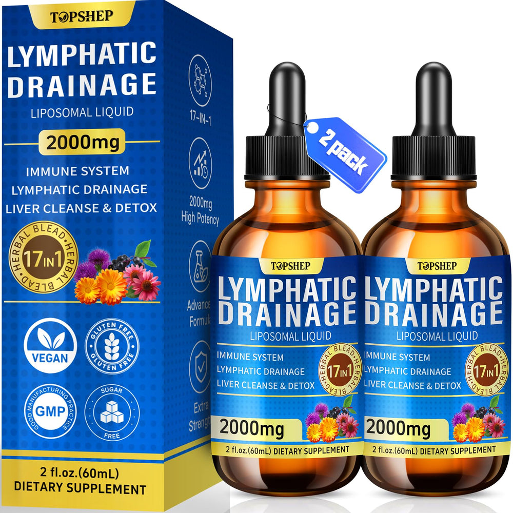 TOPSHEP Liposomal Lymphatic Drainage Drops bottle front for daily detox support.