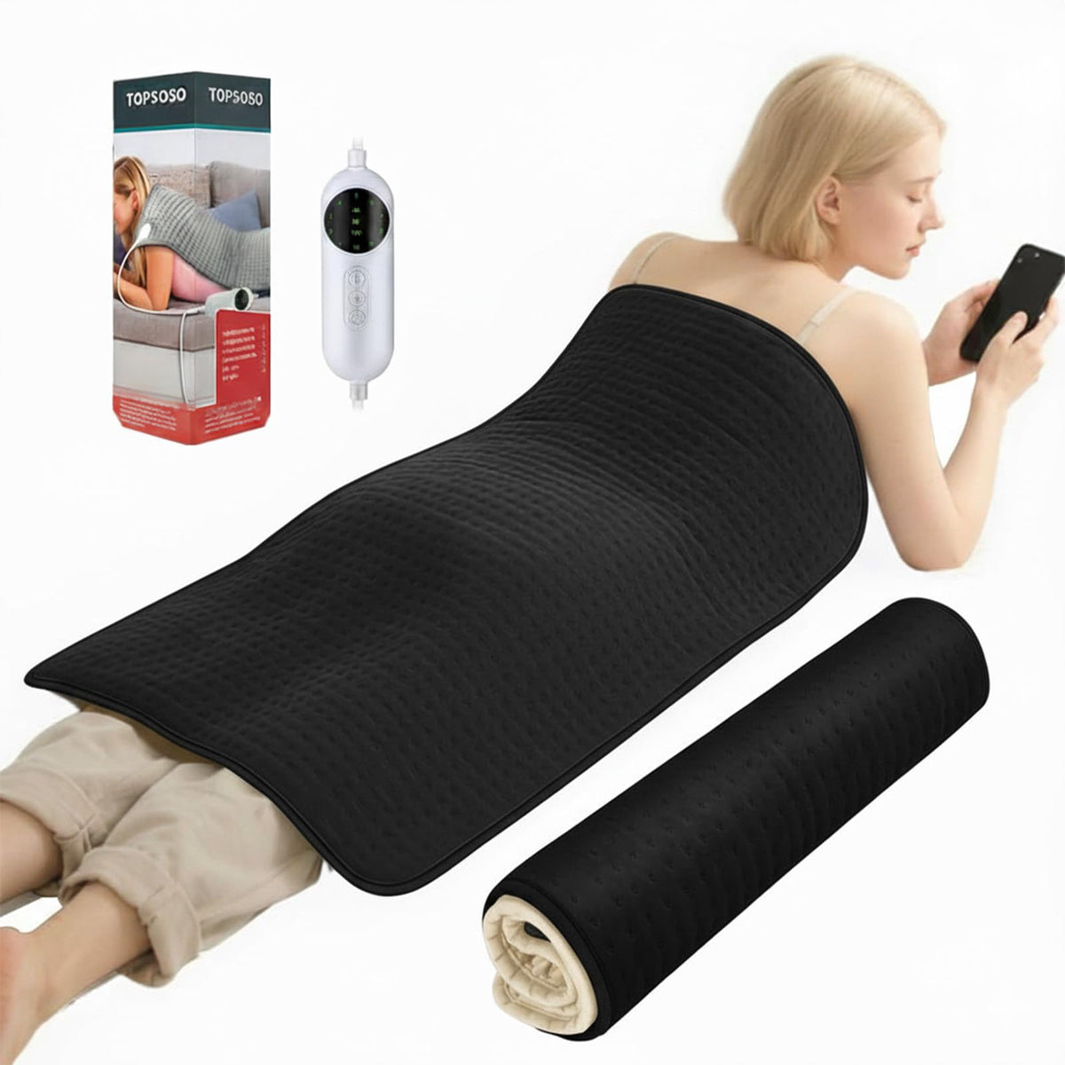 TOPSOSO extra-large heating pad offering full-body coverage from neck to legs for comfort
