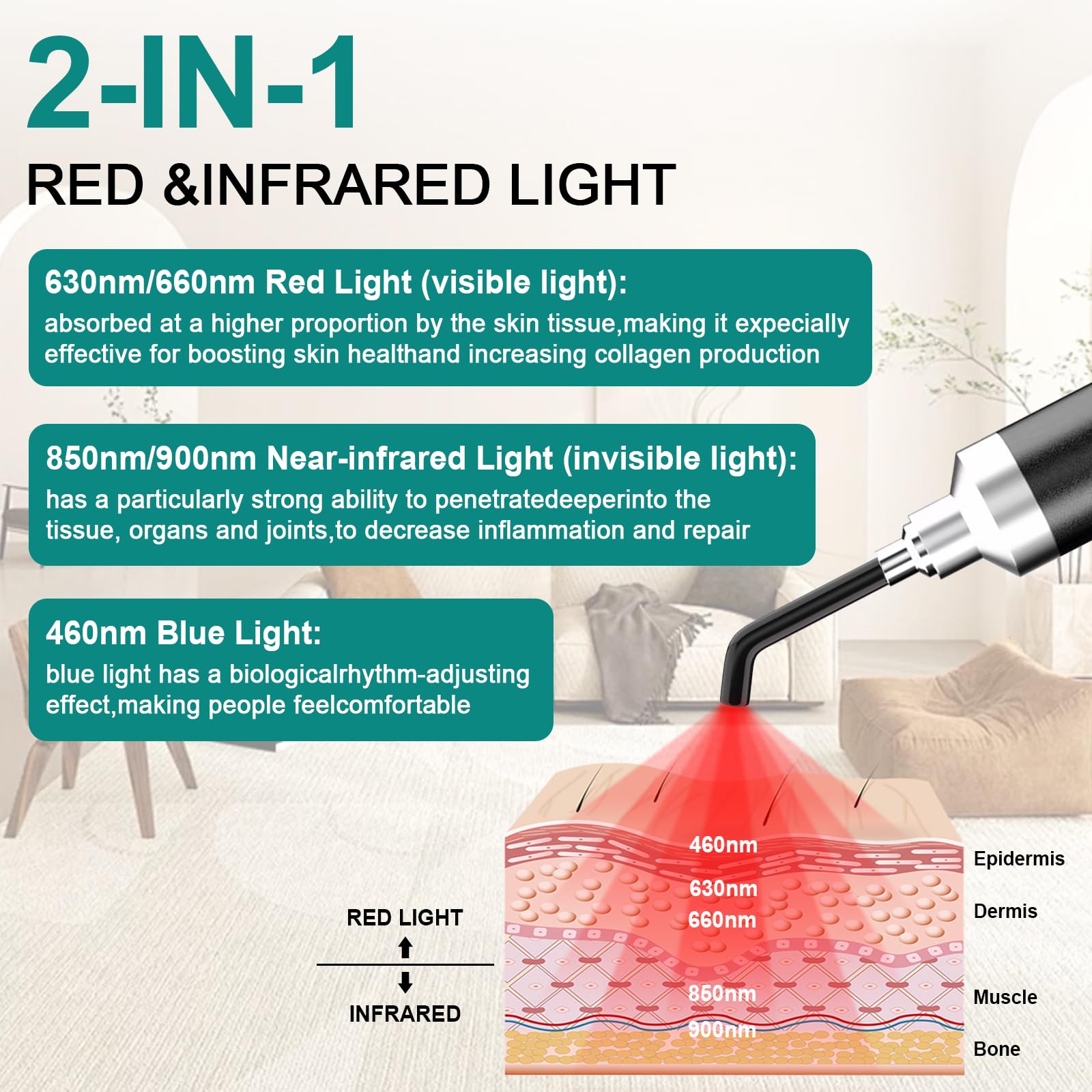 Topvent wavelengths 940nm-660nm-850nm-810nm-660nm for versatile use.