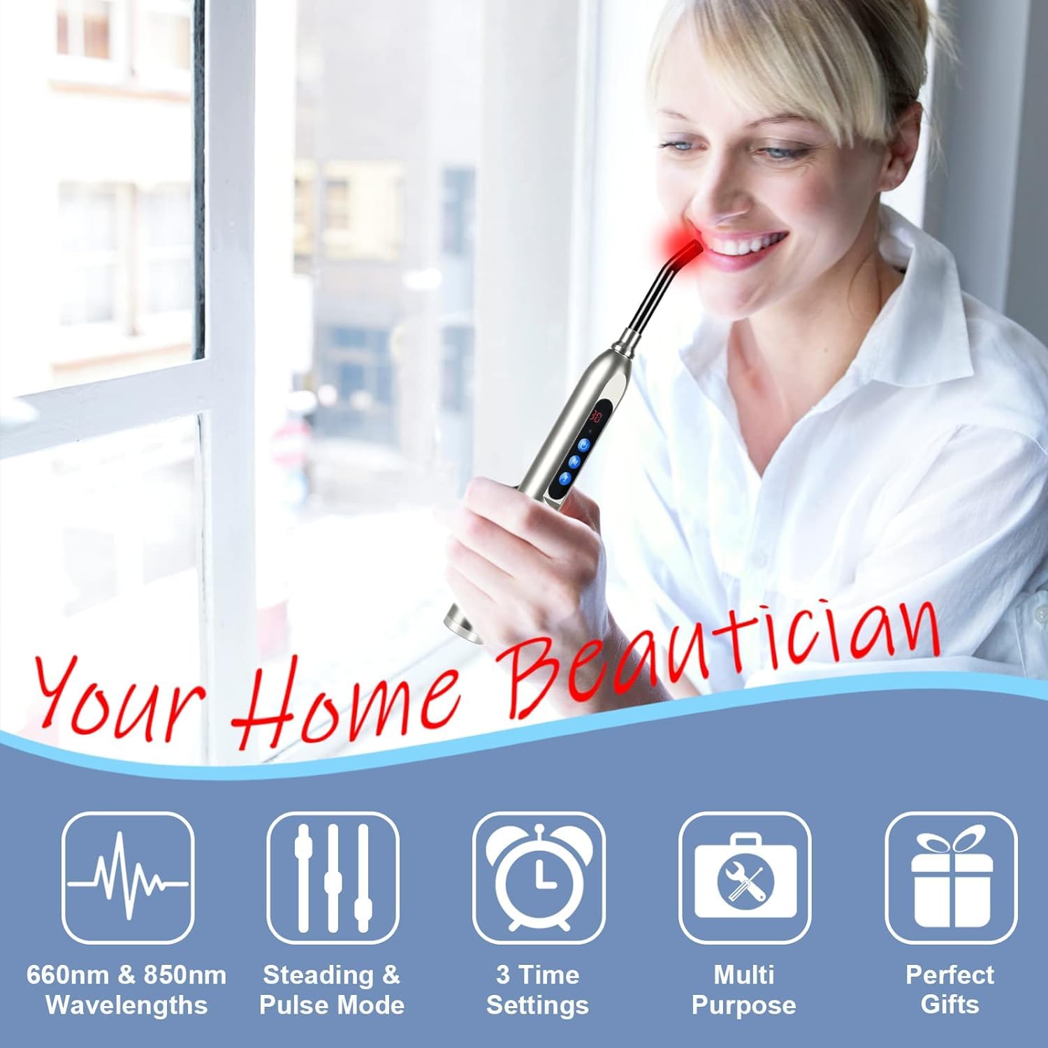 Topvent Red Light Therapy wand with tip removed for versatile body use.