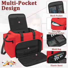 Toribio bag front pocket with elastic bands for quick-tool access.