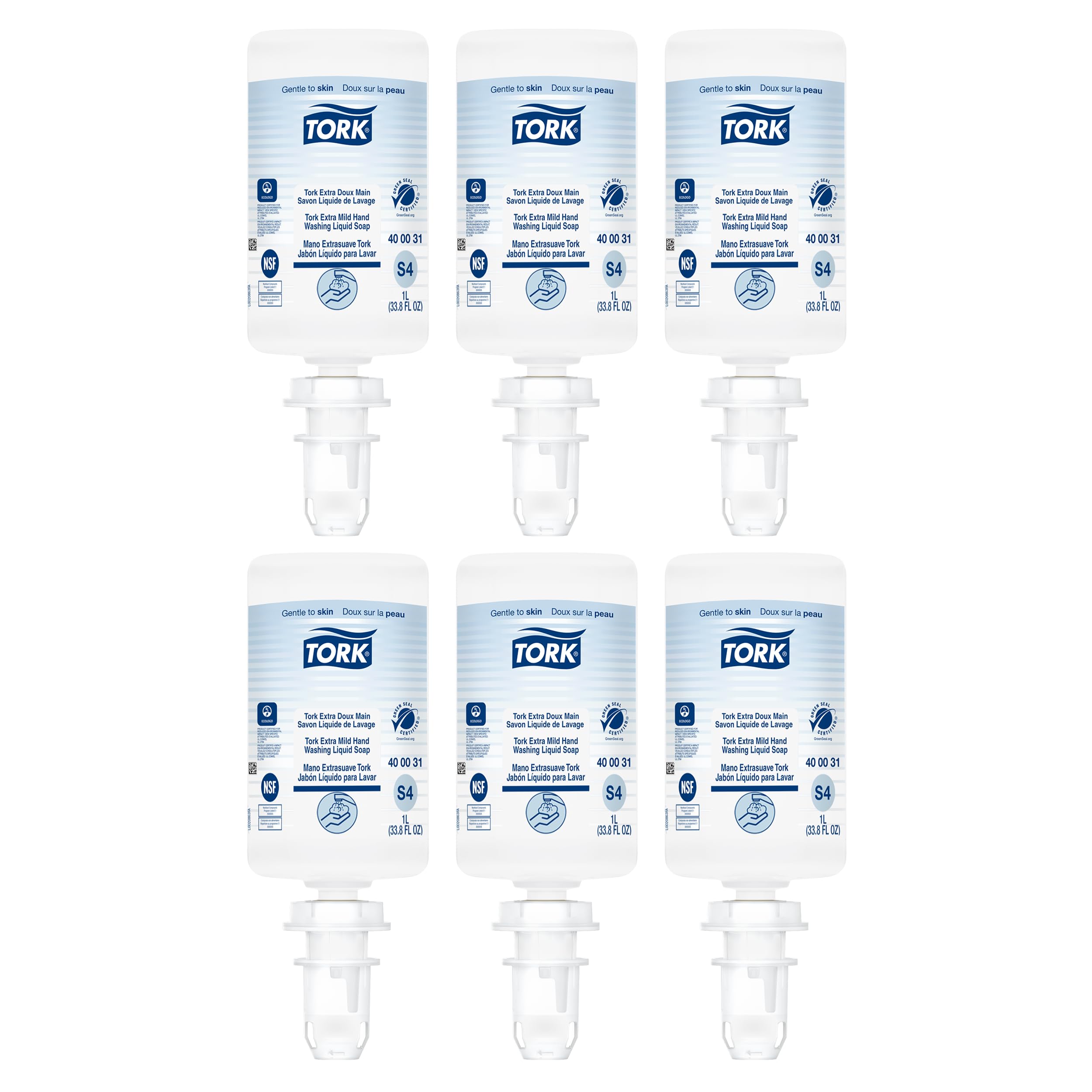 Tork Extra Mild Liquid Soap bottle close-up showing fragrance-free formula for sensitive skin