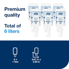 Tork Extra Mild Liquid Soap sealed refill bottle emphasizes hygienic, touch-free refilling