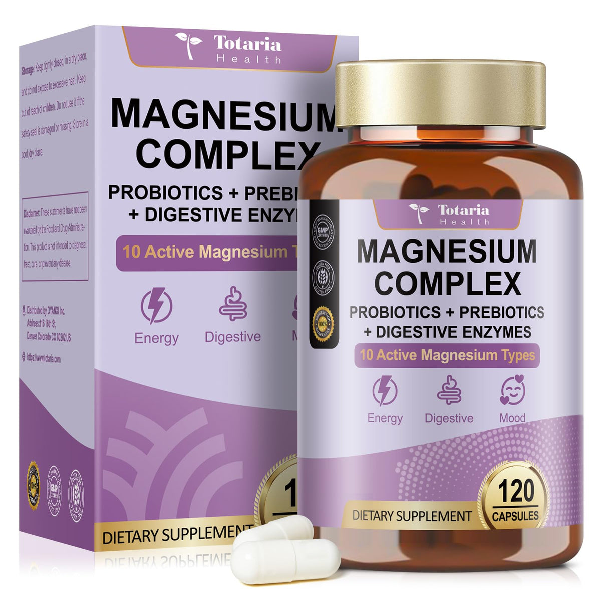Totaria 10-in-1 magnesium complex bottle with capsules for daily support.