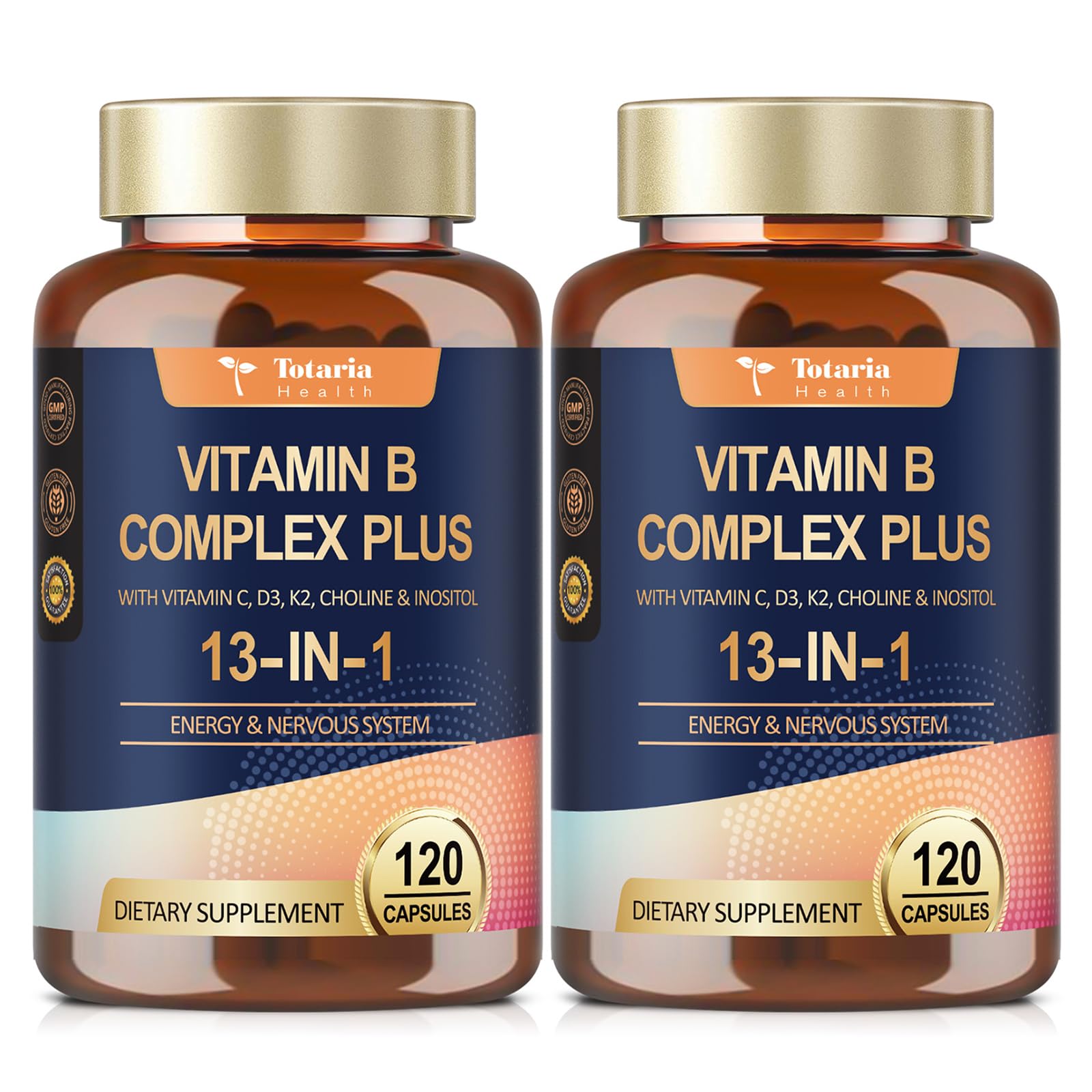 Totaria 13-in-1 B-Complex bottle front view for daily energy.