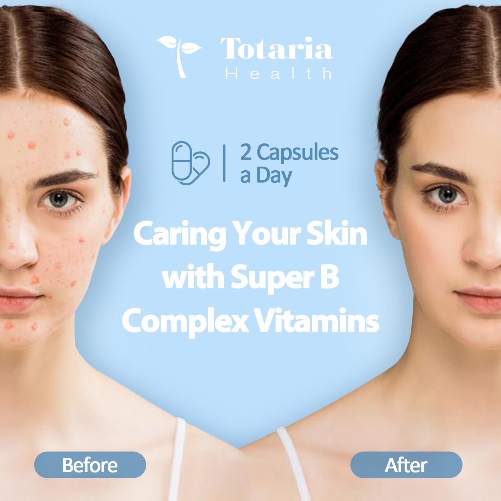 Totaria 13-in-1 B-Complex capsules poured for daily use.