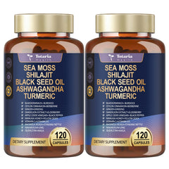 Totaria 25-in-1 sea moss capsules bottle front, potential daily wellness support.