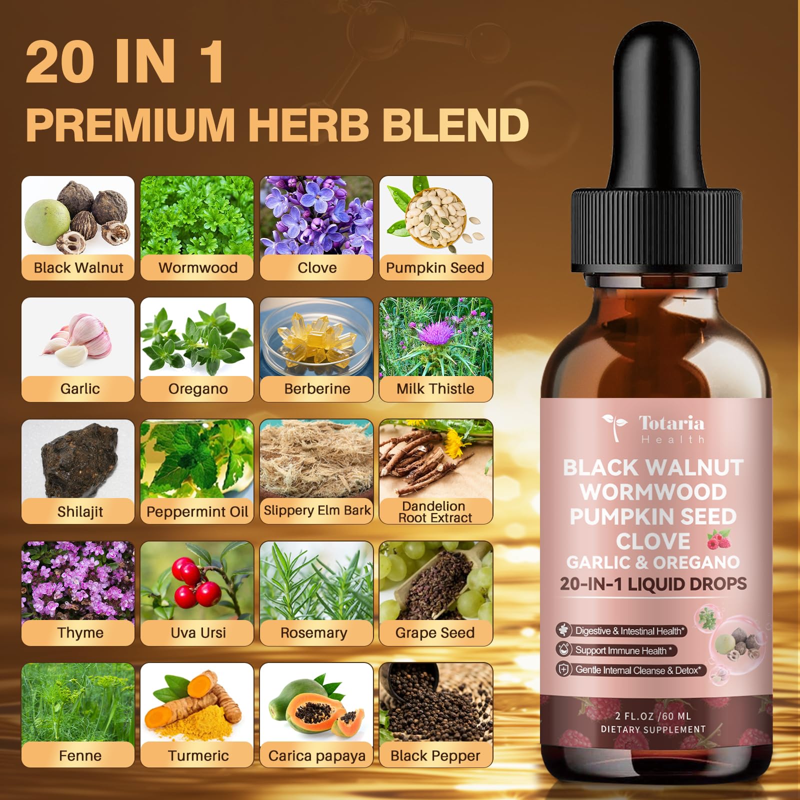 Totaria tincture dropper closeup enabling precise dosing for daily relief