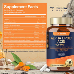 Pouring Totaria Alpha Lipoic Acid capsules from the bottle for convenient dosing.