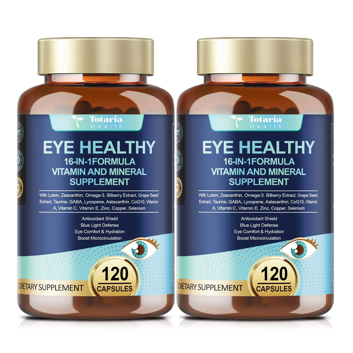 Totaria AREDS2 eye vitamin bottle supports eye health on the go
