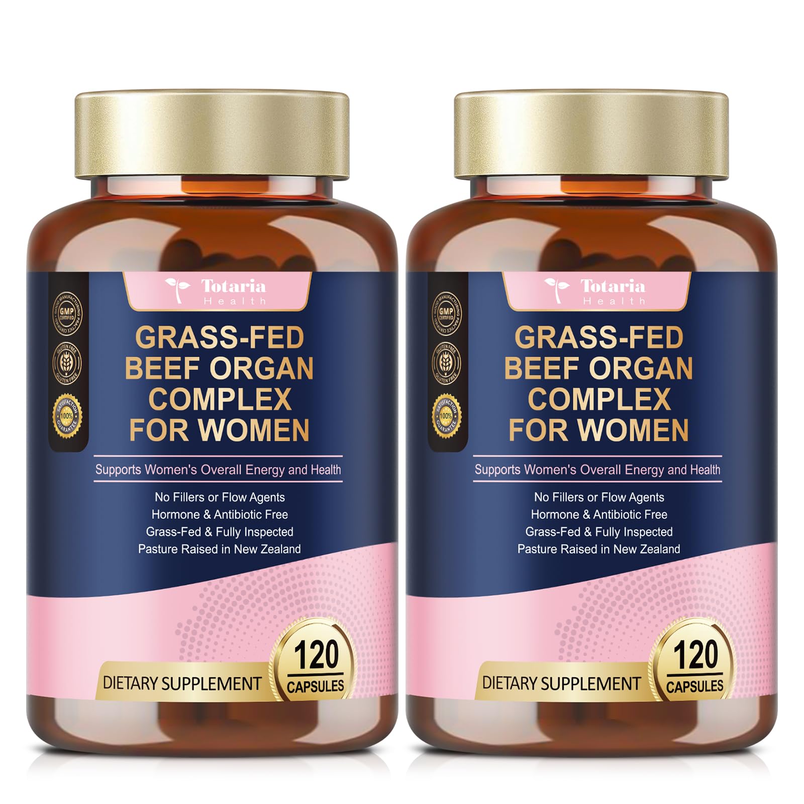 Totaria beef organ supplement bottle highlighting grass-fed formula for women energy