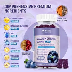Totaria blueberry gummies close up, a tasty calcium supplement