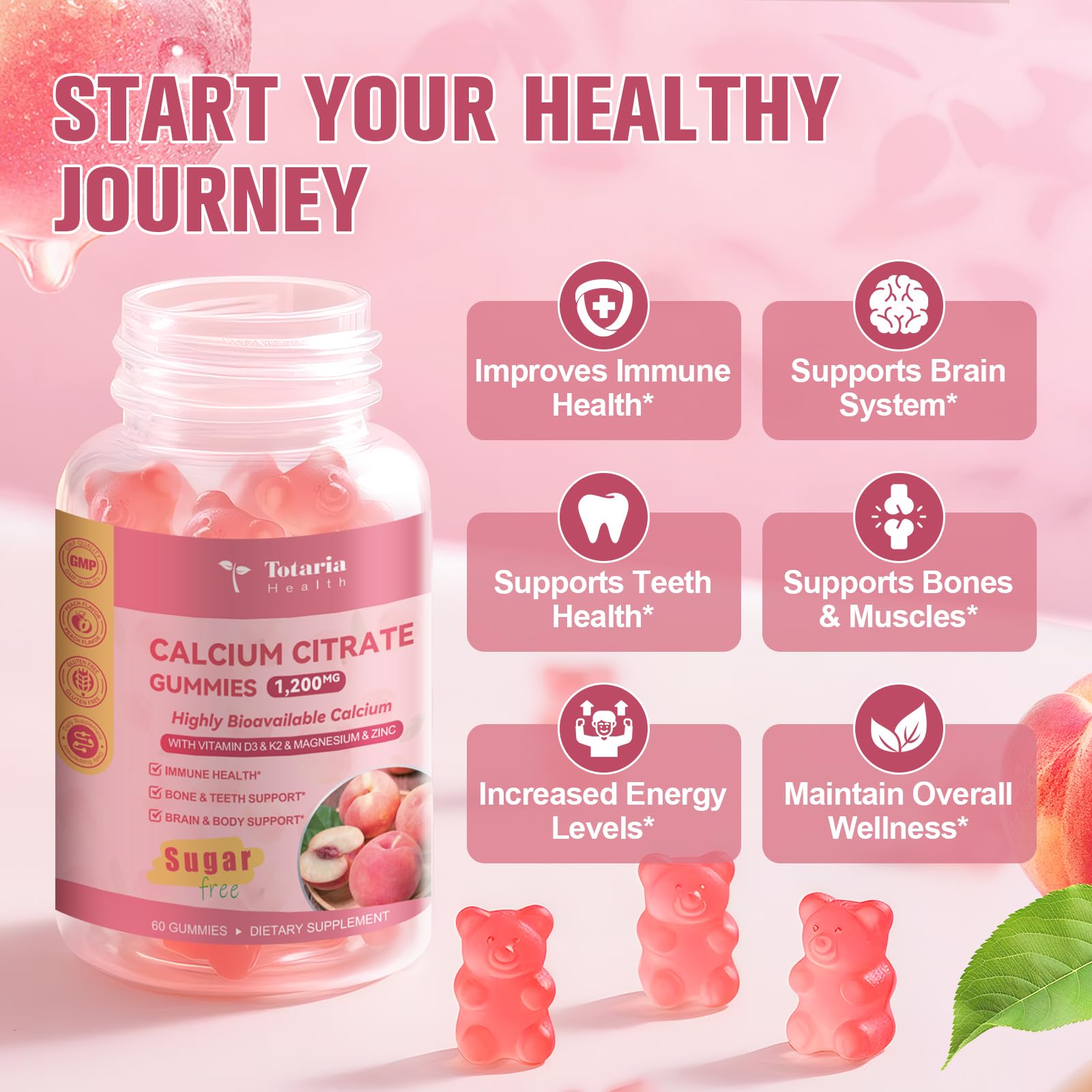 Totaria calcium citrate gummies with vitamin D3 and K2 for immune and bone support