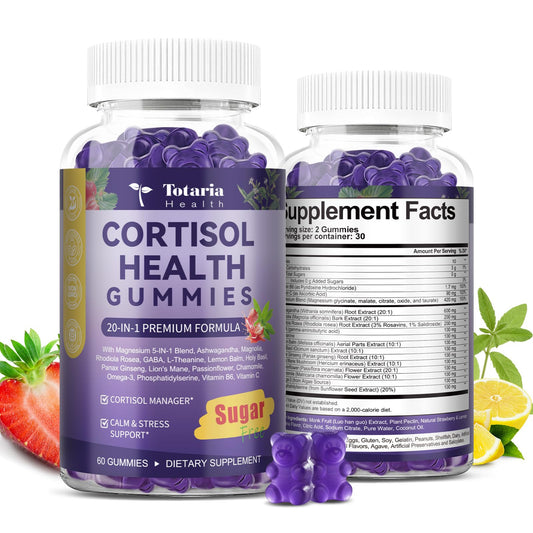 Totaria Cortisol Gummies bottle front for daily stress support and calm focus.
