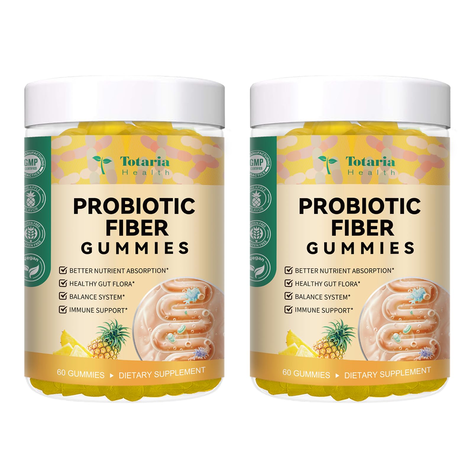 Totaria Fiber Gummies Pineapple bottle front for convenient daily use
