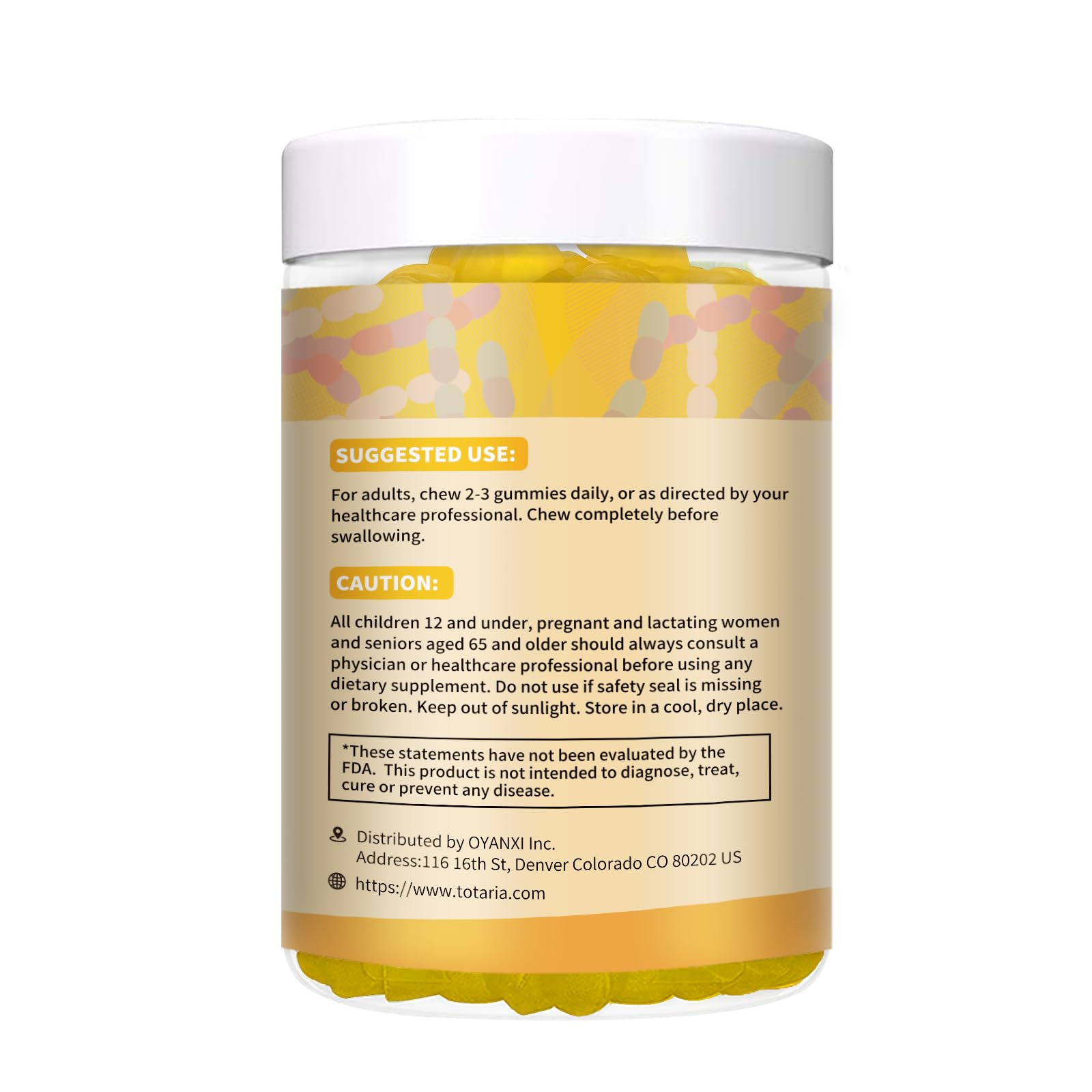 Totaria Fiber Gummies Pineapple closeup shows chewy texture and flavor