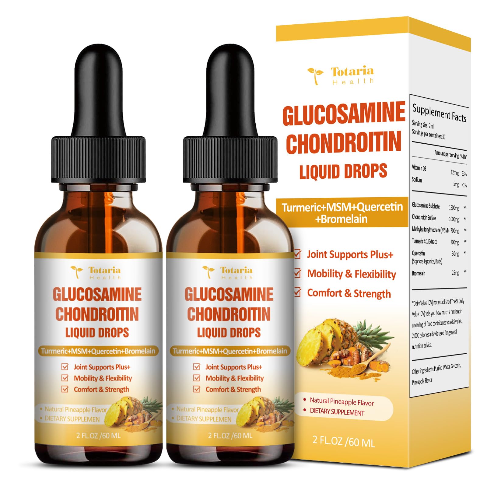 Totaria Glucosamine Chondroitin liquid drops bottle closeup for daily joint support.